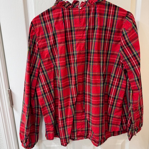 J.Crew Factory Red Tartan Plaid Ruffle-Neck Blouse – XL - Picture 2 of 3
